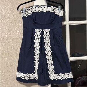 Lilly Pulitzer Navy and White Strapless Dress